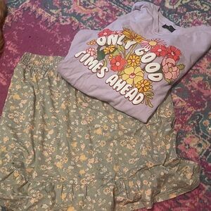 Floral Graphic Tee and Skirt Set
